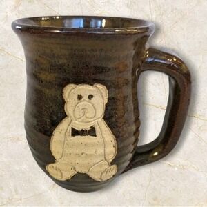 Signed Mug Studio Pottery Bear Coffee Cup Teddy Tea Ceramic Art Clay Brown Calm